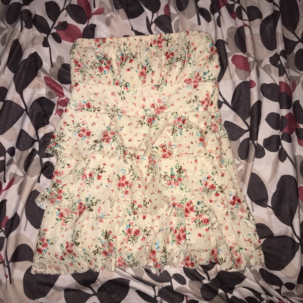 Cream and floral strapless top